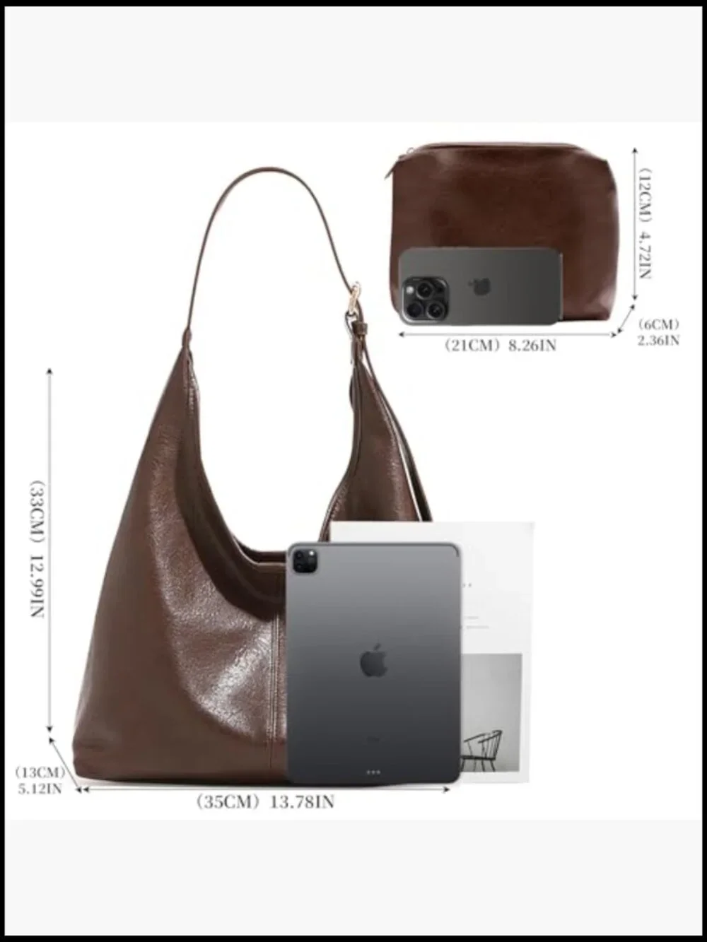 Vegan Leather Hobo Bag Set 2 Piece Slouchy Tote Crossbody Shoulder Handbag Purse